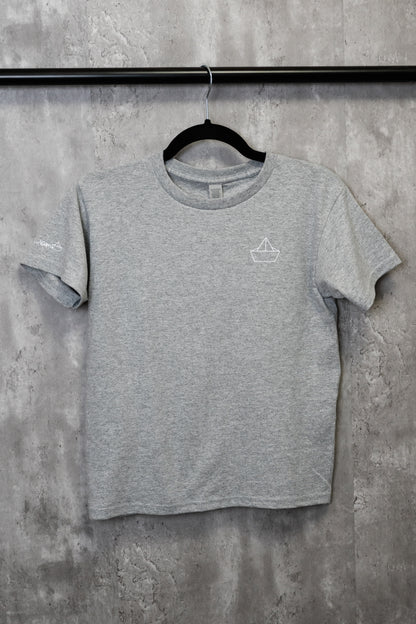 Kids / Youth  |  STRENGTH, Origami Boat Logo  |  DARK HEATHER GREY - Little Legacy Basic T-Shirt