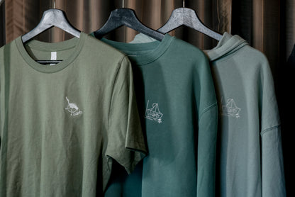 Men's / Unisex Crew Neck T-Shirt -   ARMY GREEN  |  Crane Logo