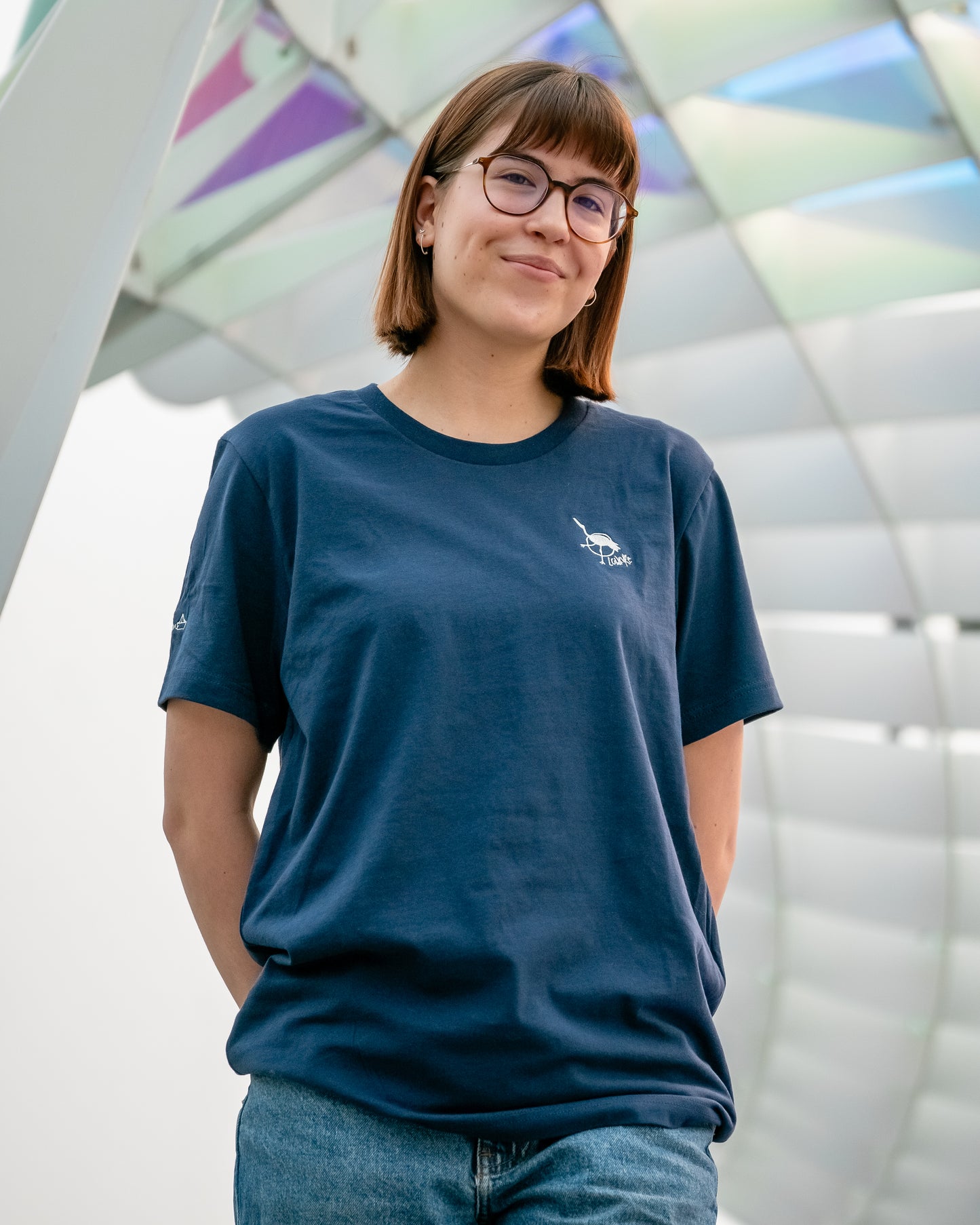 Woman's Relaxed Fit Crew Neck T-Shirt -  NAVY  |  Crane Logo