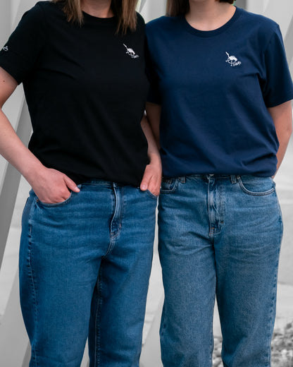 Woman's Relaxed Fit Crew Neck T-Shirt -  BLACK  | Crane Logo