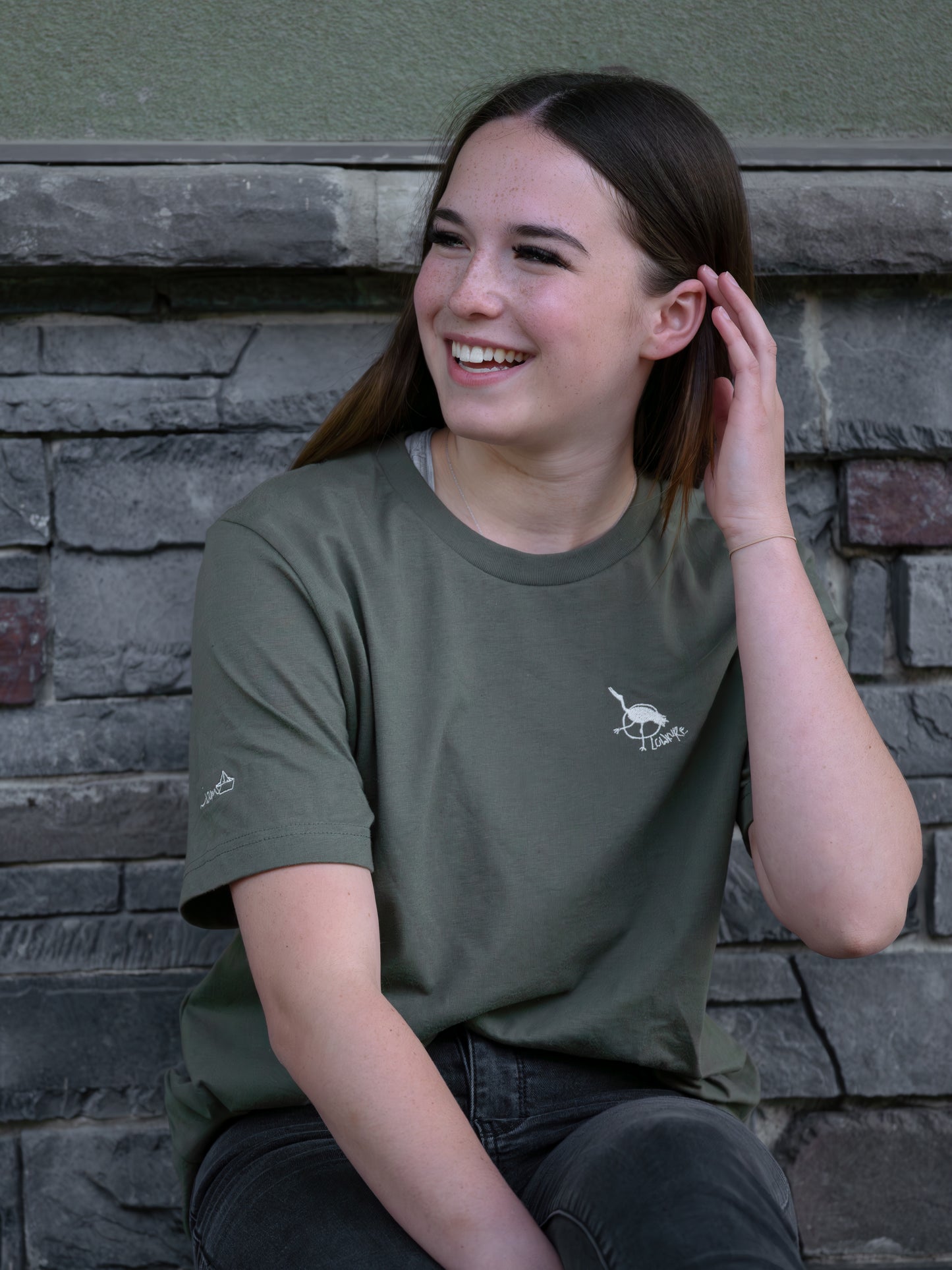 Men's / Unisex Crew Neck T-Shirt -   ARMY GREEN  |  Crane Logo