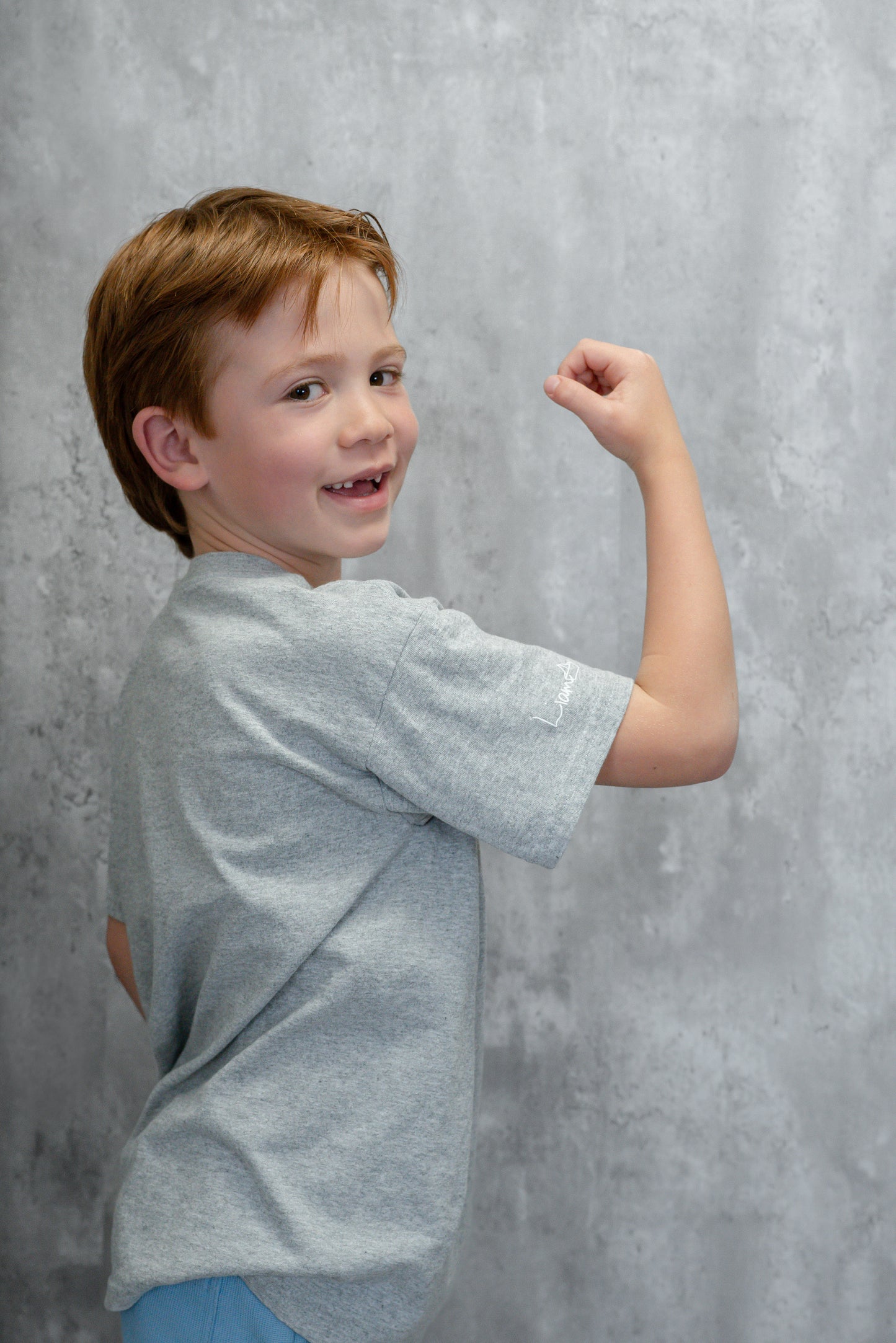 Kids / Youth  |  STRENGTH, Origami Boat Logo  |  DARK HEATHER GREY - Little Legacy Basic T-Shirt