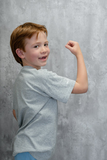 Kids / Youth  |  STRENGTH, Origami Boat Logo  |  DARK HEATHER GREY - Little Legacy Basic T-Shirt