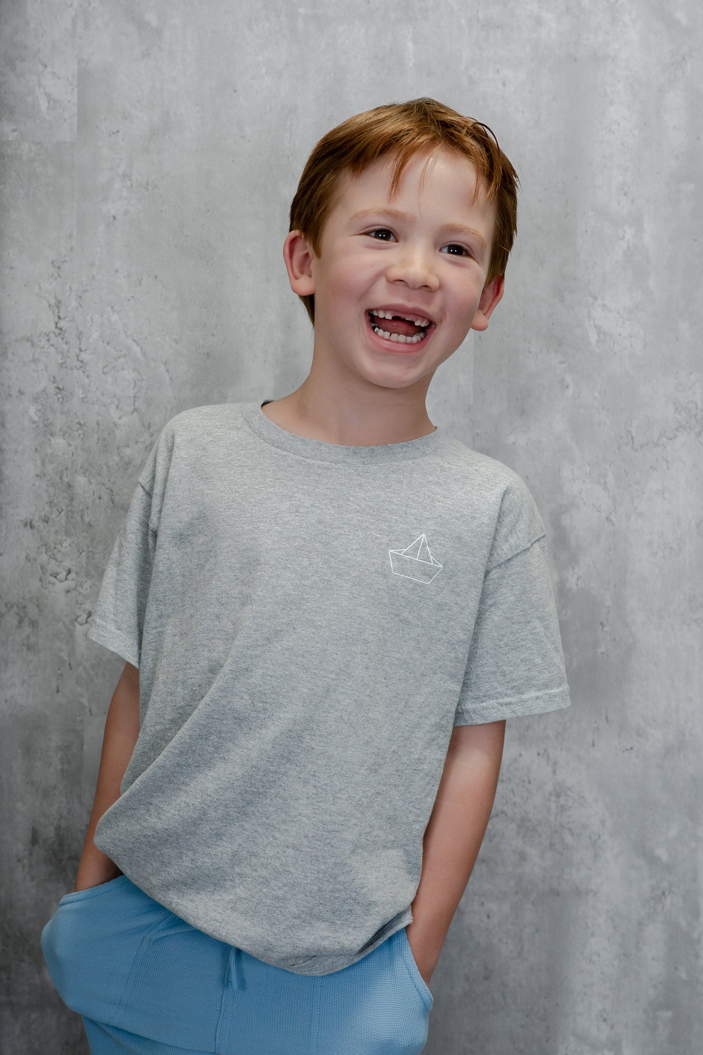 Kids / Youth  |  STRENGTH, Origami Boat Logo  |  DARK HEATHER GREY - Little Legacy Basic T-Shirt