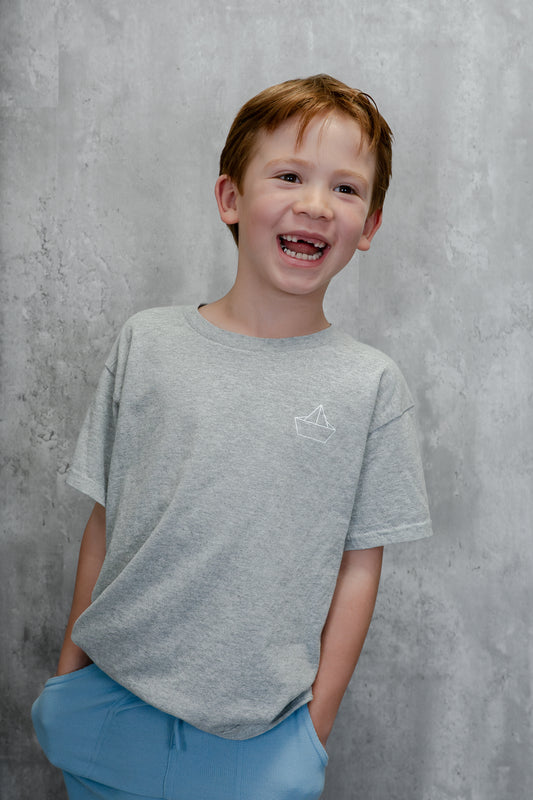 Kids / Youth  |  STRENGTH, Origami Boat Logo  |  DARK HEATHER GREY - Little Legacy Basic T-Shirt