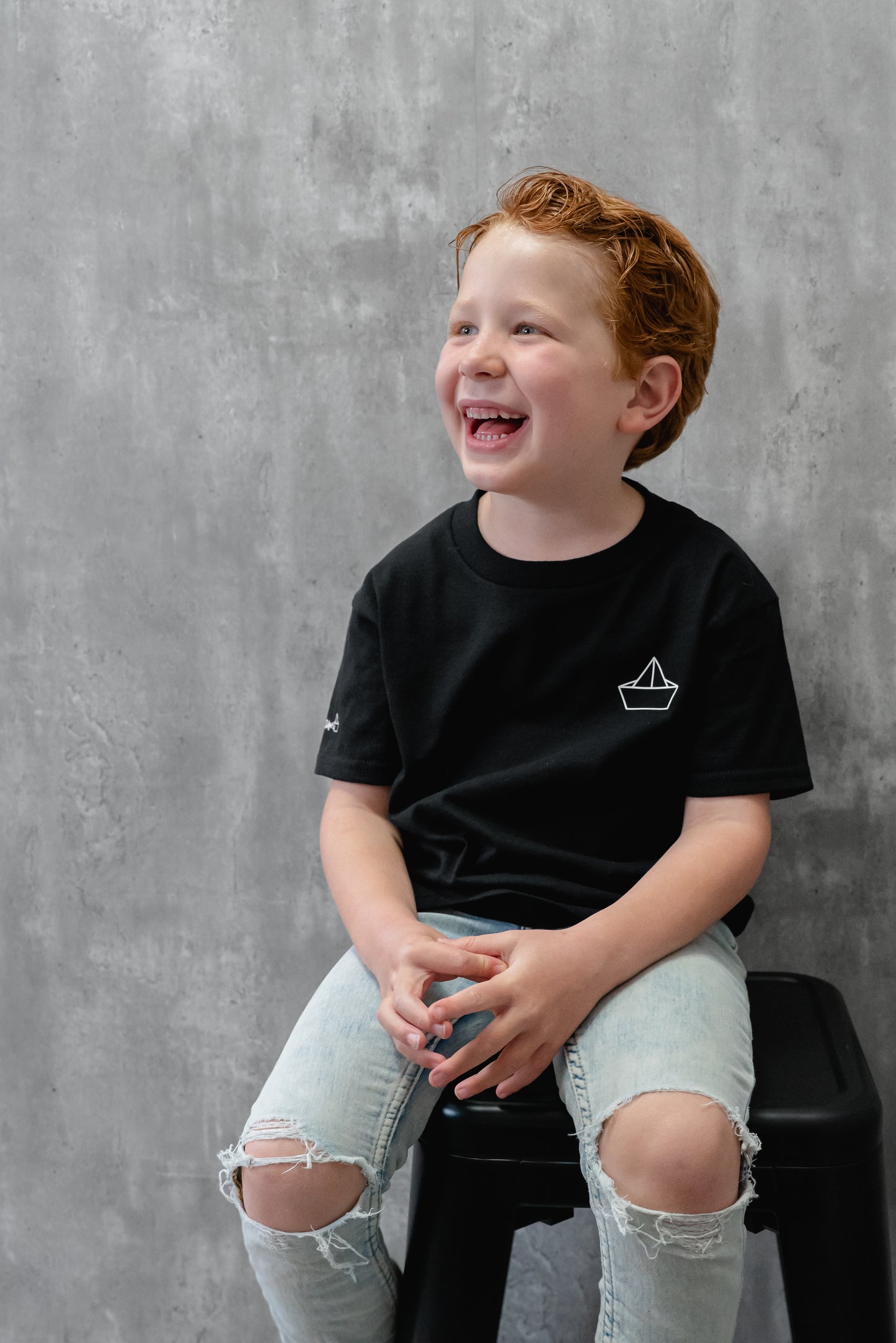 LITTLE LOWKURE  | STRENGTH, Origami Boat Logo |  BLACK - Little Legacy Basic T-Shirt