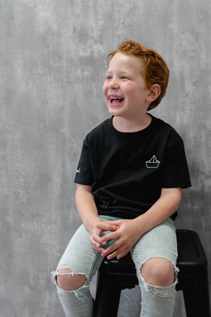 LITTLE LOWKURE  | STRENGTH, Origami Boat Logo |  BLACK - Little Legacy Basic T-Shirt