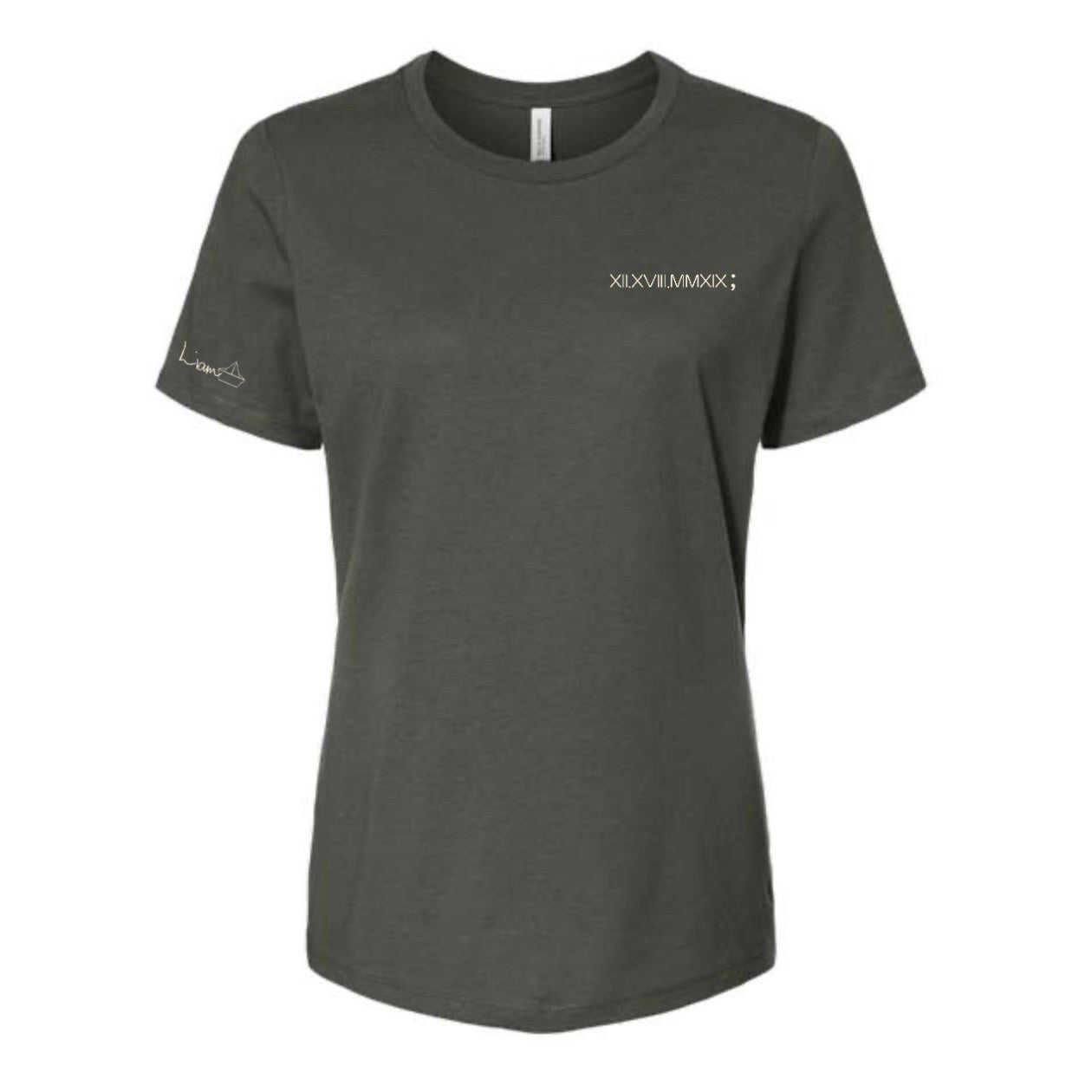 Woman's Relaxed Fit Crew Neck T-Shirt -  ARMY GREEN  |  XII.XVIII.MMXIX; A Date To Remember Logo