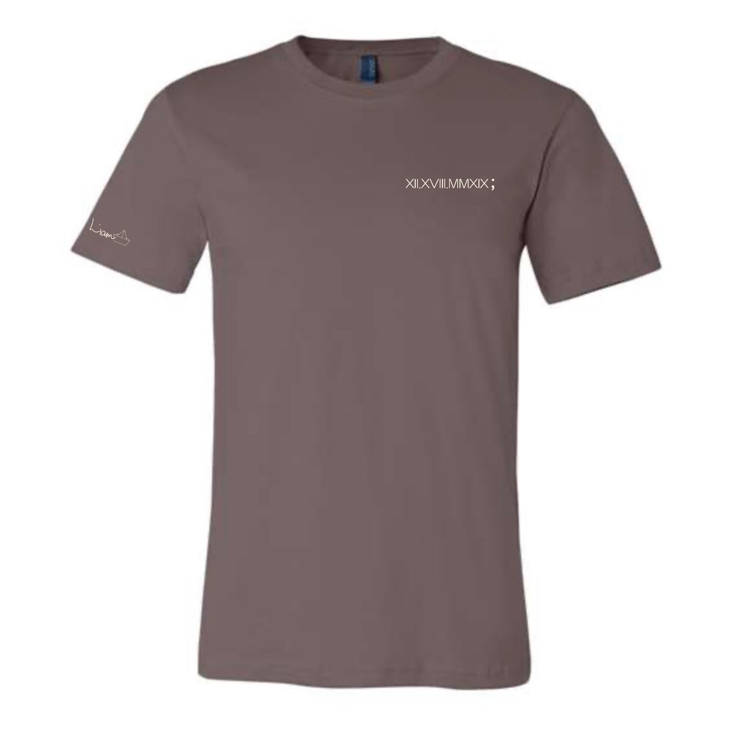 Men's / Unisex Crew Neck T-Shirt -  PEBBLE BROWN  |  XII.XVIII.MMXIX; A Date To Remember Logo